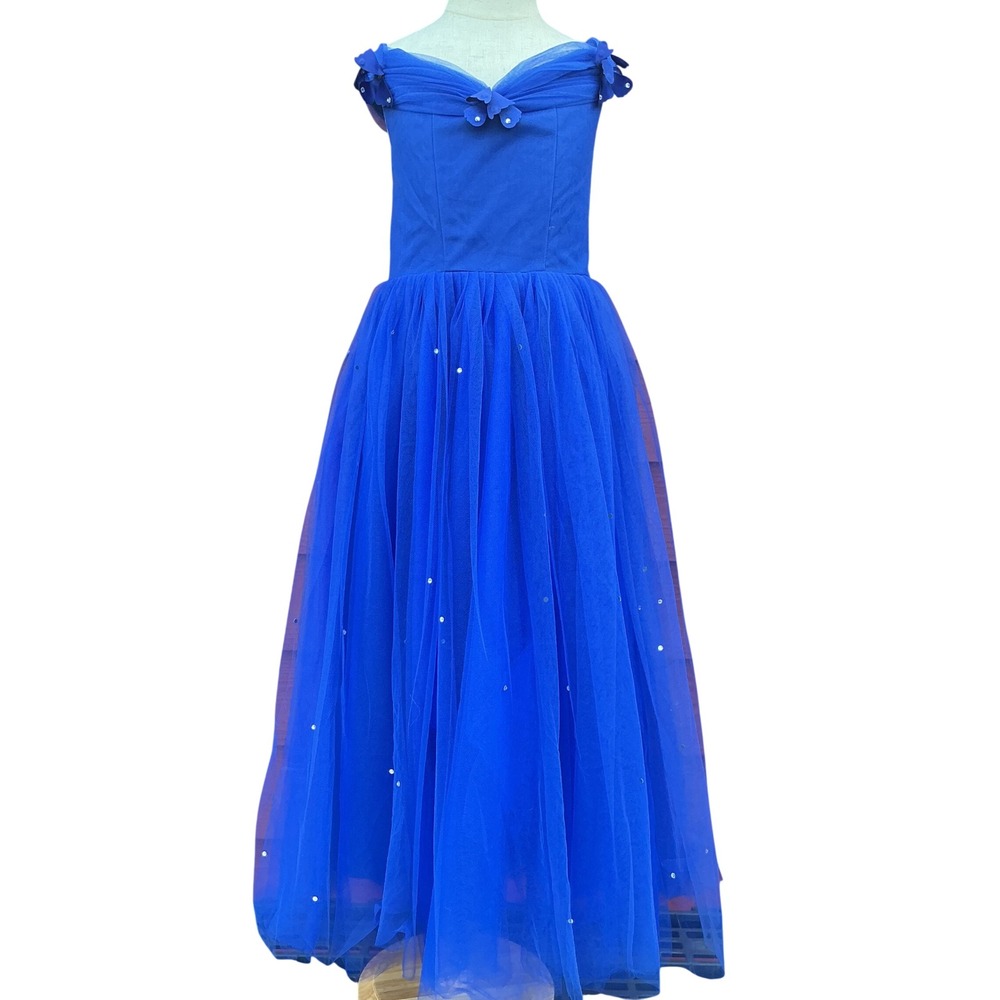 Floor Length Tulle Ball Gown 6-7Y Royal Blue Sequin Floral‎ Princess Fairytale